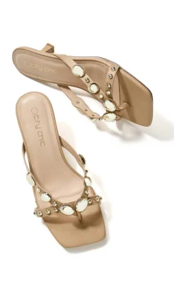 WIDE FIT Elara Stud Kitten Heel - almond