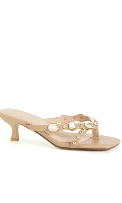 WIDE FIT Elara Stud Kitten Heel - almond