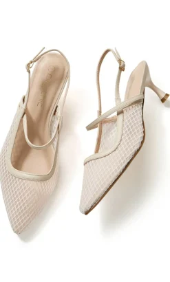 WIDE FIT Lily Mesh Slingback Heel - stone