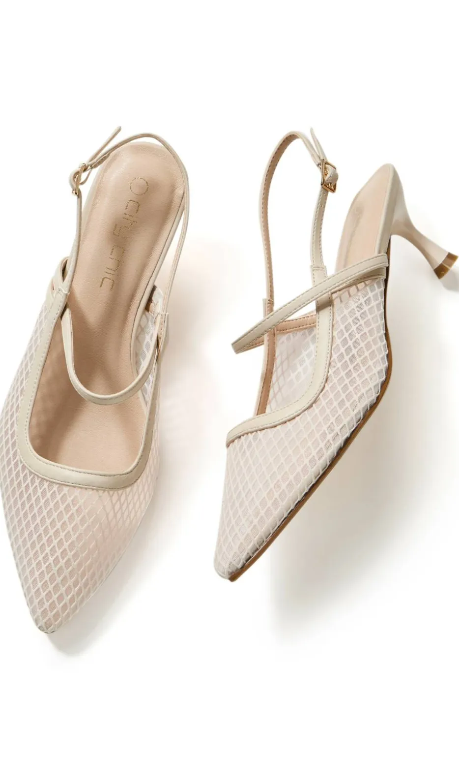 WIDE FIT Lily Mesh Slingback Heel - stone
