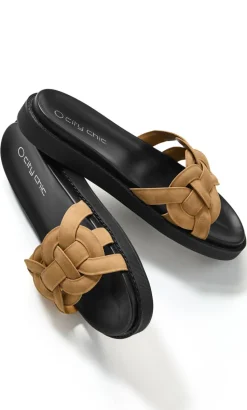 WIDE FIT Star Weave Slide - tan