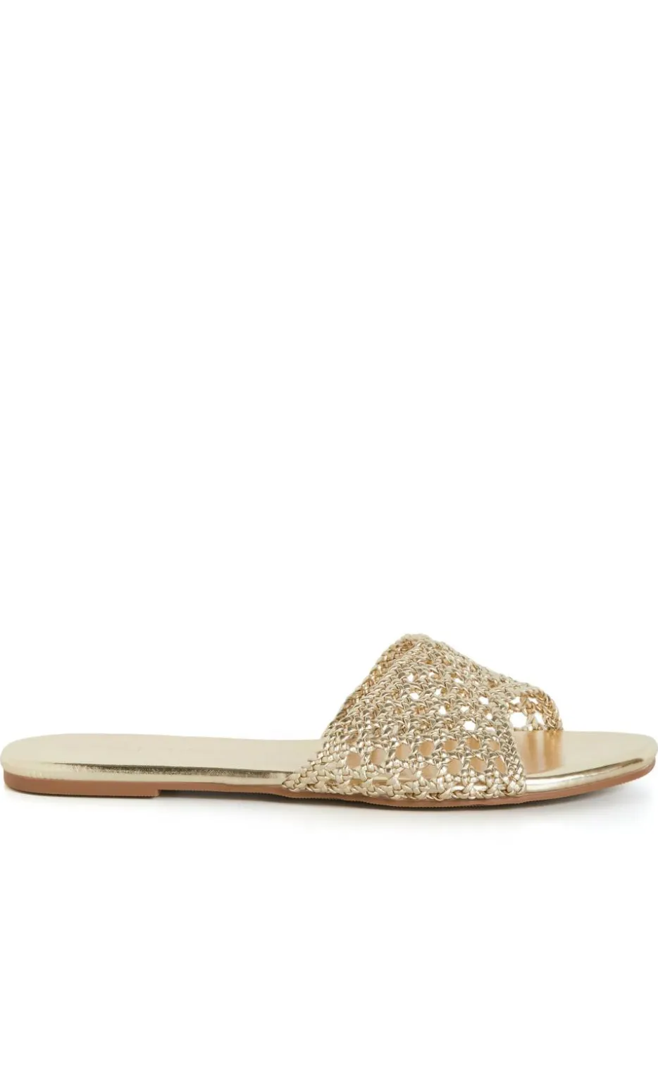 WIDE FIT Weave Flat Slide - gold