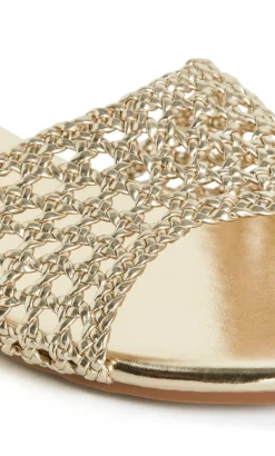 WIDE FIT Weave Flat Slide - gold