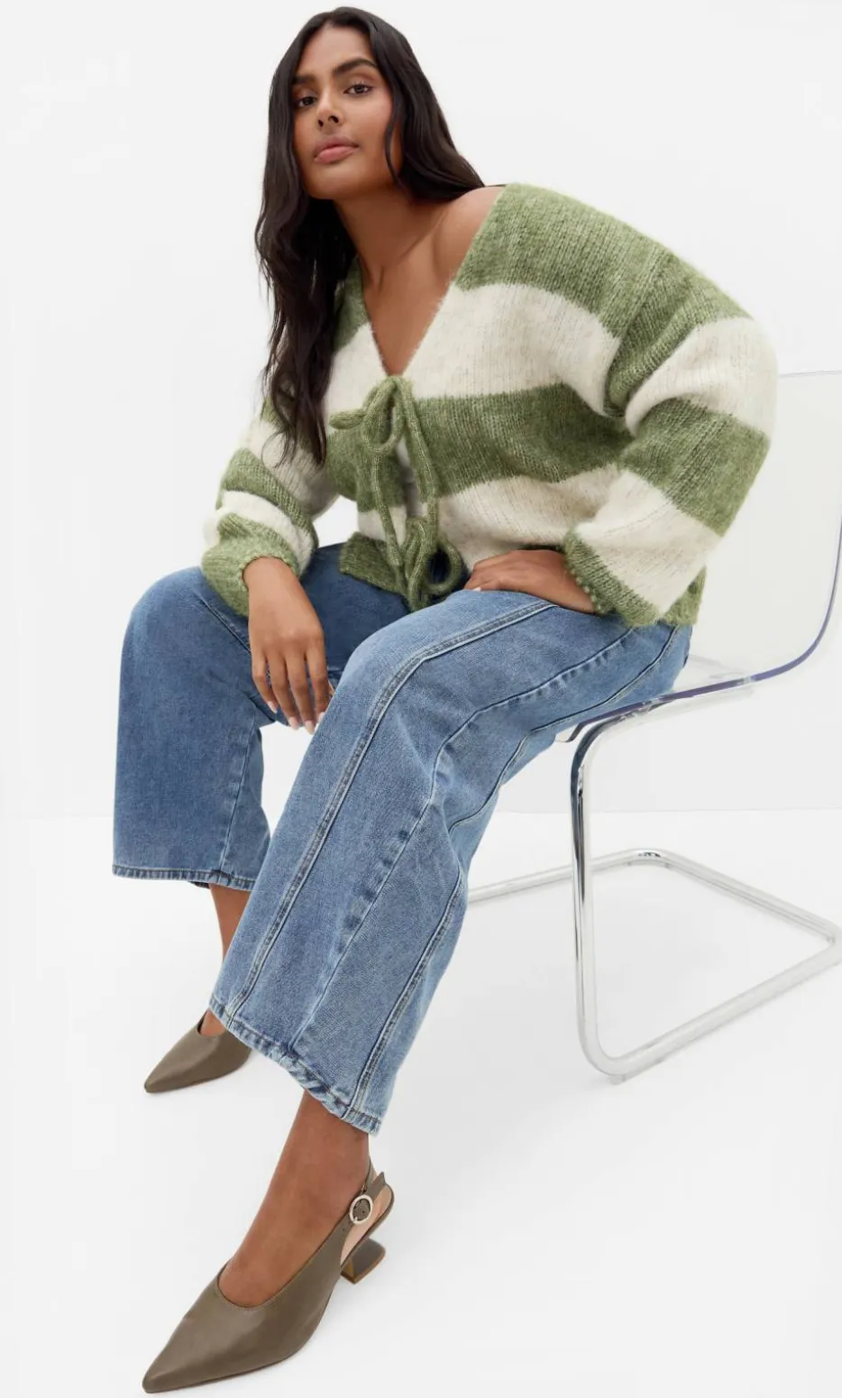 Willow Stripe Tie Cardigan - matcha