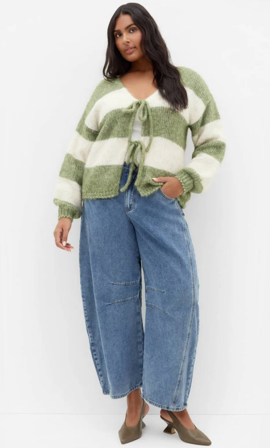 Willow Stripe Tie Cardigan - matcha