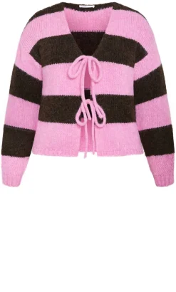 Willow Stripe Tie Cardigan - pink