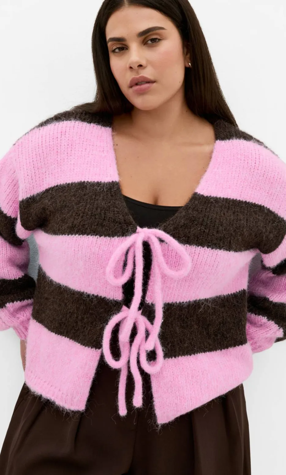 Willow Stripe Tie Cardigan - pink
