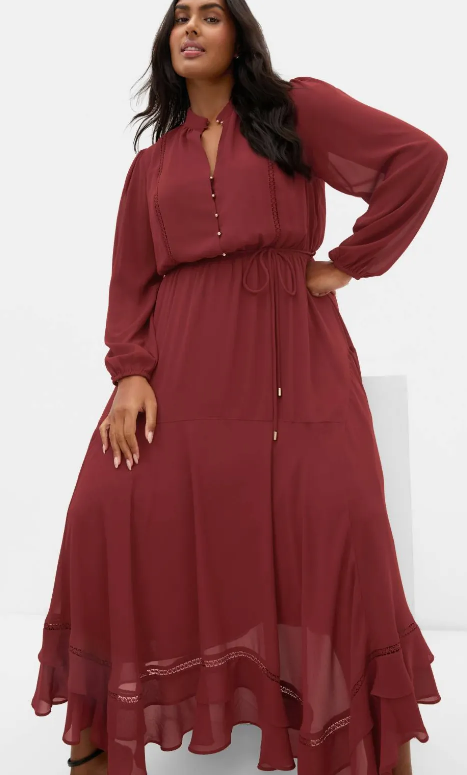 Yasmine Long Sleeve Maxi Dress - burnt sienna