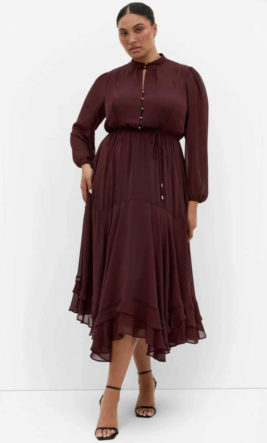 Yasmine Long Sleeve Maxi Dress - choc cherry